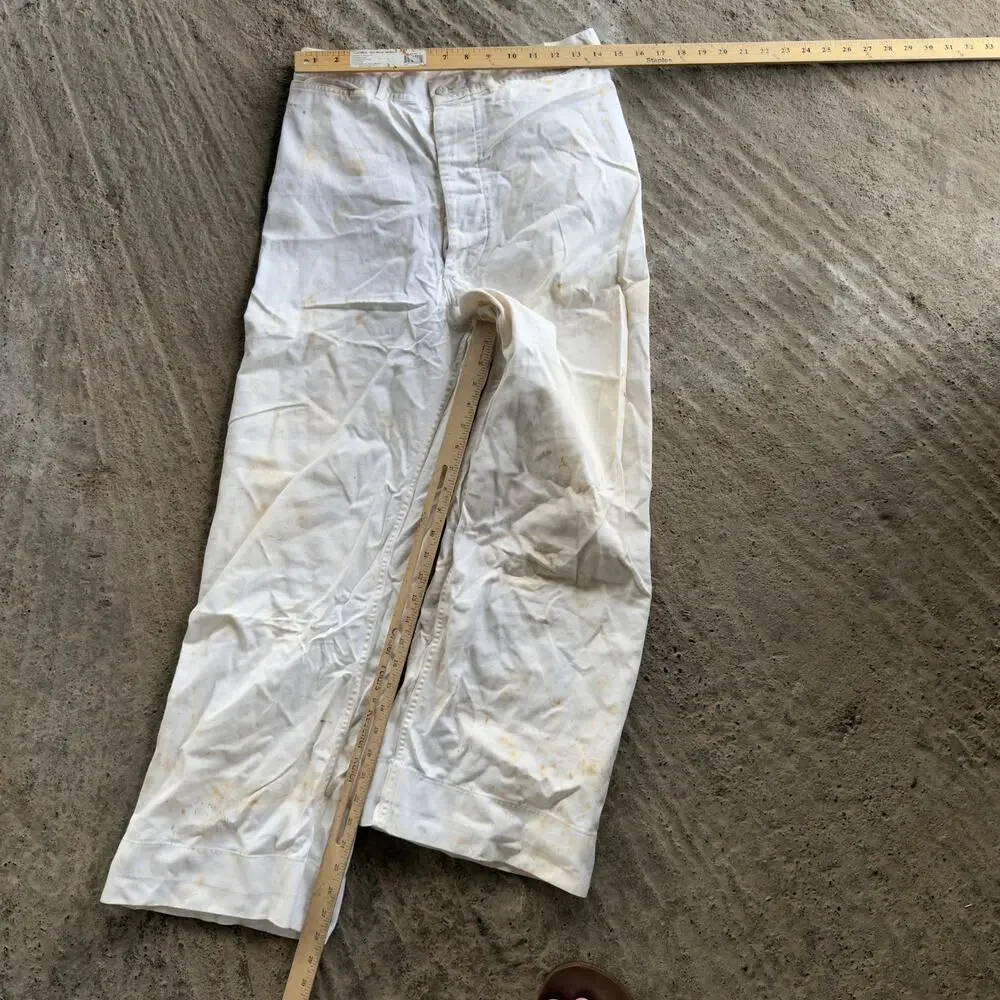 True Vintage US Navy Pants Mens 28 x 28 White Wide Leg Trousers 60s 70s Vietnam